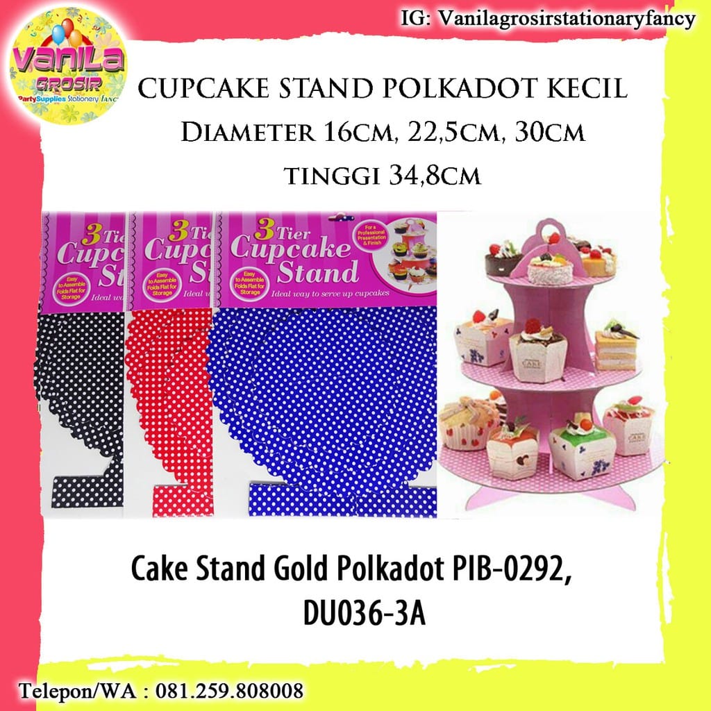 Ready ! Cupcake Standing Polkadot Besar 4 Warna/Tier Polkadot/Cupcake 3 Tier/Cake Stand Polakadot - Gambar 6