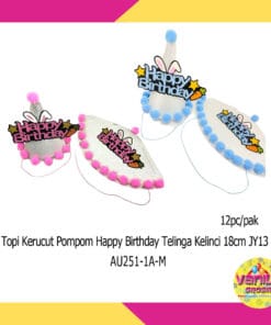 Topi Kerucut Pompom Happy Birthday Telinga Kelinci