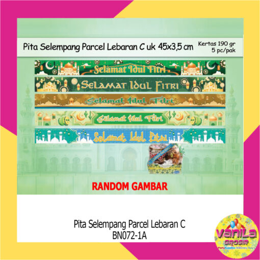 (1Pak Isi 5Pcs) Pita Parcel Lebaran C, pita toples parcel hampers selamat idul fitri, banner bingkisan lebaran, selempang parcel, paper belt idul fitri, pita idul fitri roll, pita idul fitri hampers, selempang idul fitri dekorasi