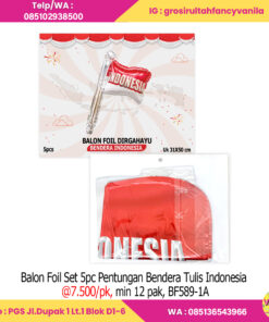 Balon Foil Set 5pc Pentungan Bendera Tulis Indonesia