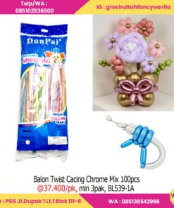 Balon Twist Cacing Chrome Mix 100pcs