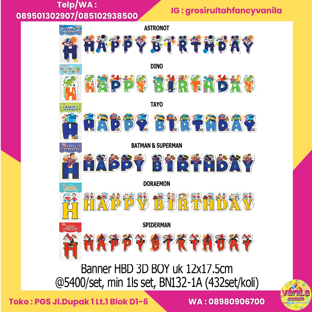 Banner HBD 3D BOY uk 12x17,5cm