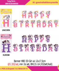 Banner HBD 3D Girl uk 12x17,5cm