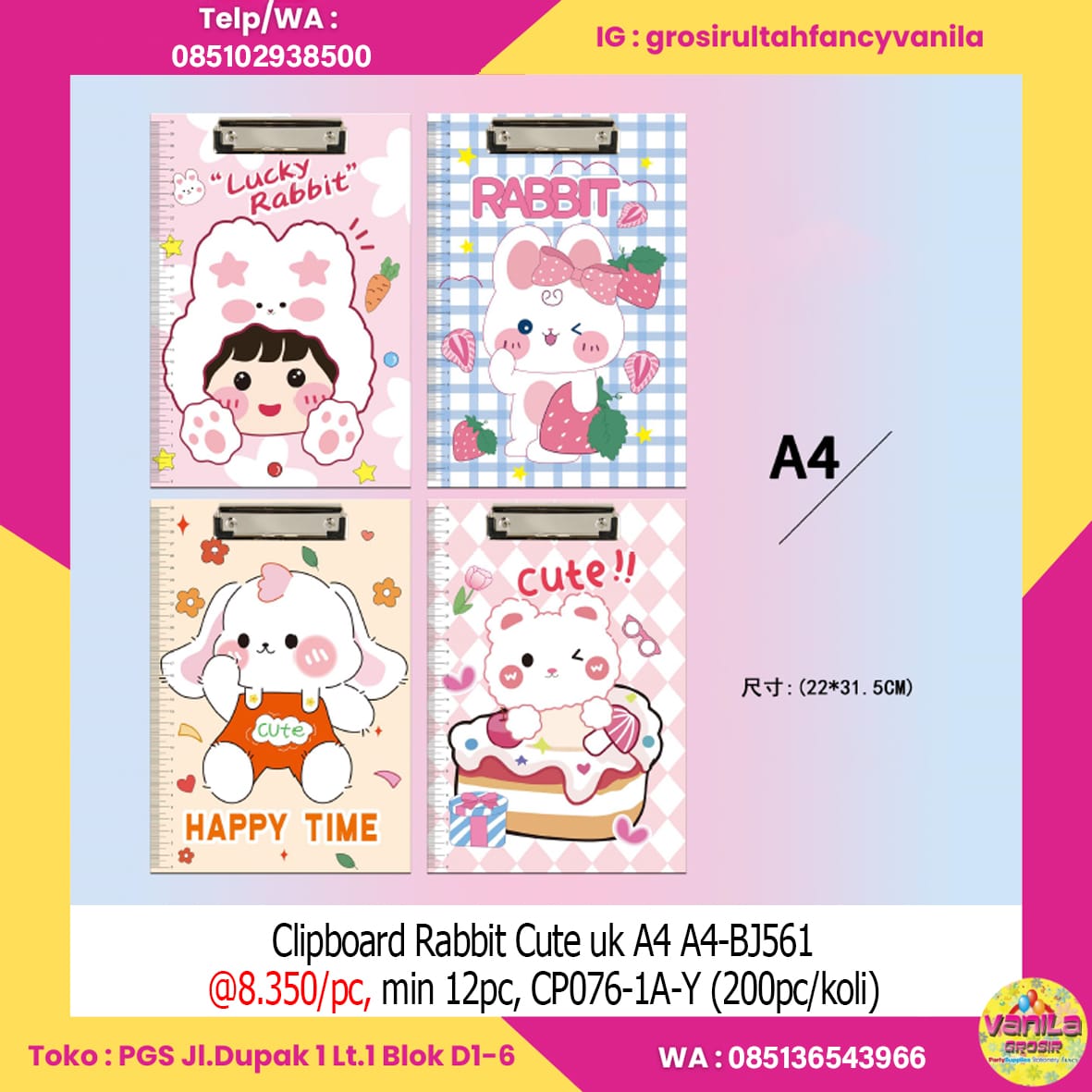 Clipboard Rabbit Cute uk A4