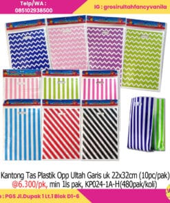 Kantong Tas Plastik Opp Ultah Motif Garis, plastik snack ultah, kantong souvenir, tas plastik kado ultah
