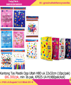 (Isi 10Pcs UK L) Kantong Tas Plastik Opp Ultah Motif HBD, plastik snack ultah, kantong souvenir, tas plastik kado ultah