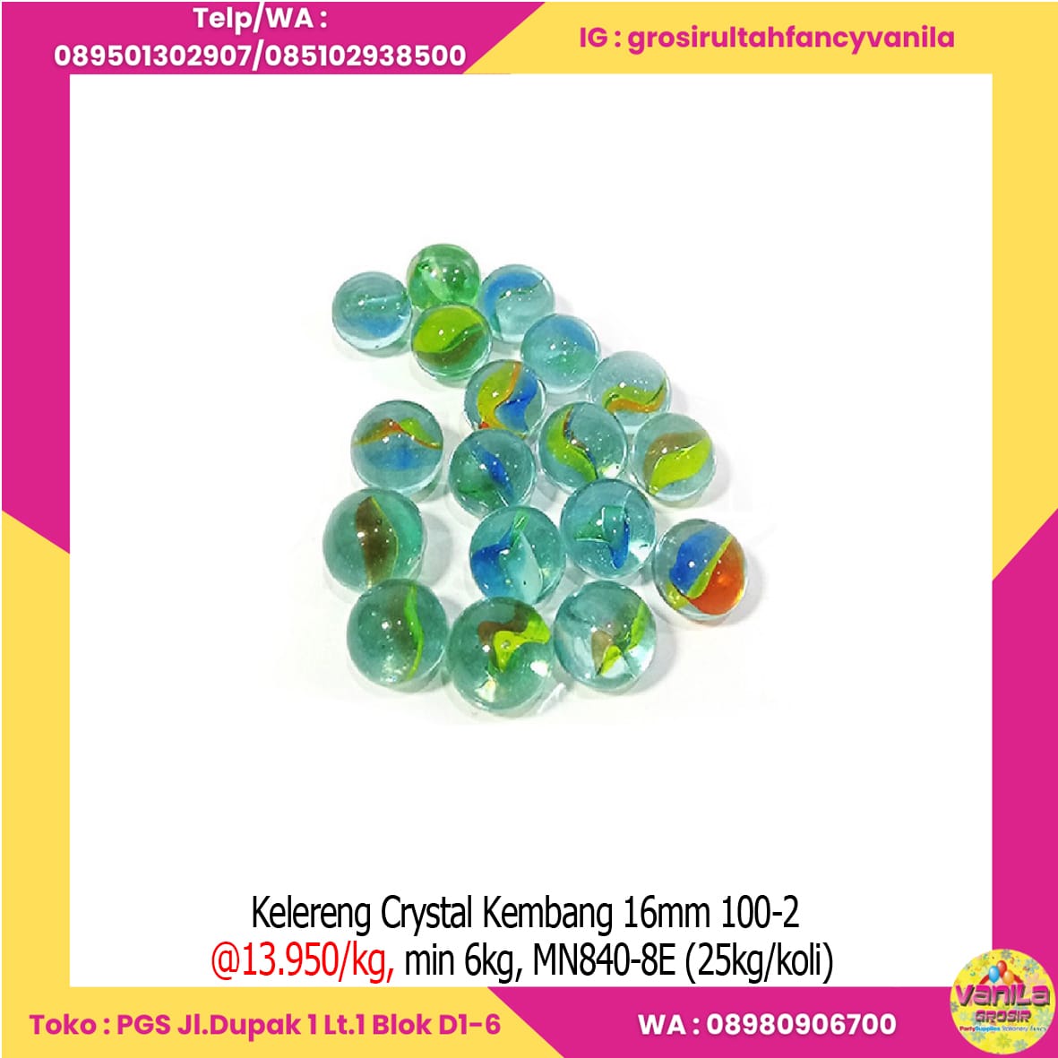 Kelereng Crystal Kembang 16mm 100-2