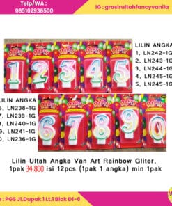 Lilin Ultah Angka Van Art Rainbow Gliter