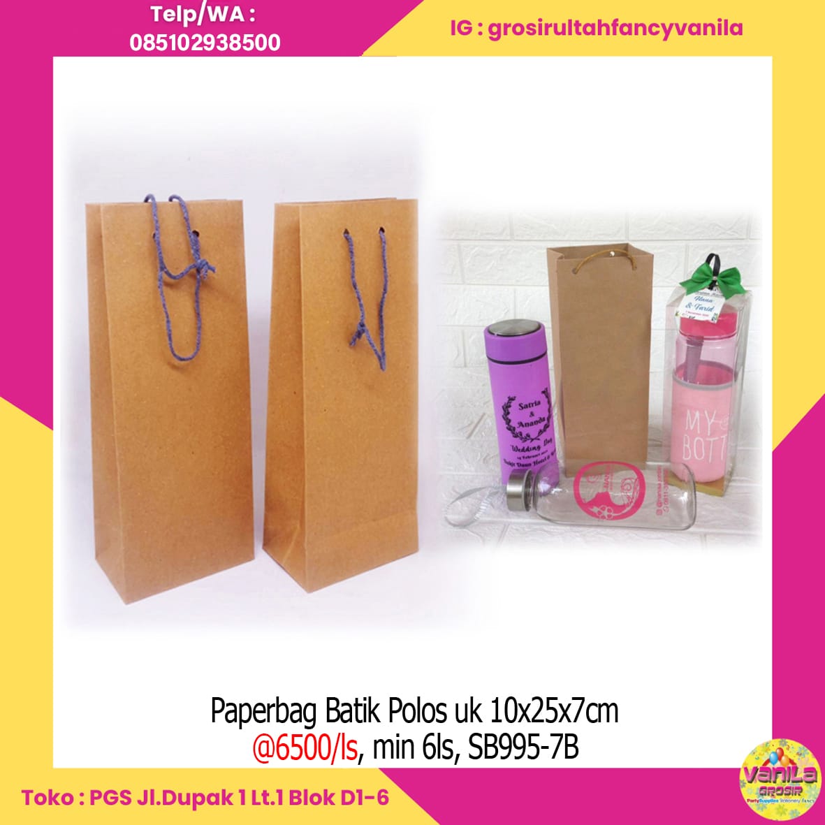 Paperbag Batik Polos uk 10x25x7cm