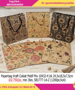 Paperbag Kraft Coklat Motif Mix Uk 24,5x18,5x7,5cm