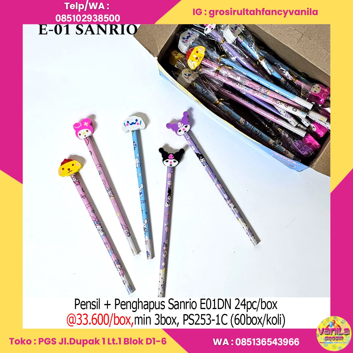 Pensil + Penghapus Sanrio E01DN 24pc