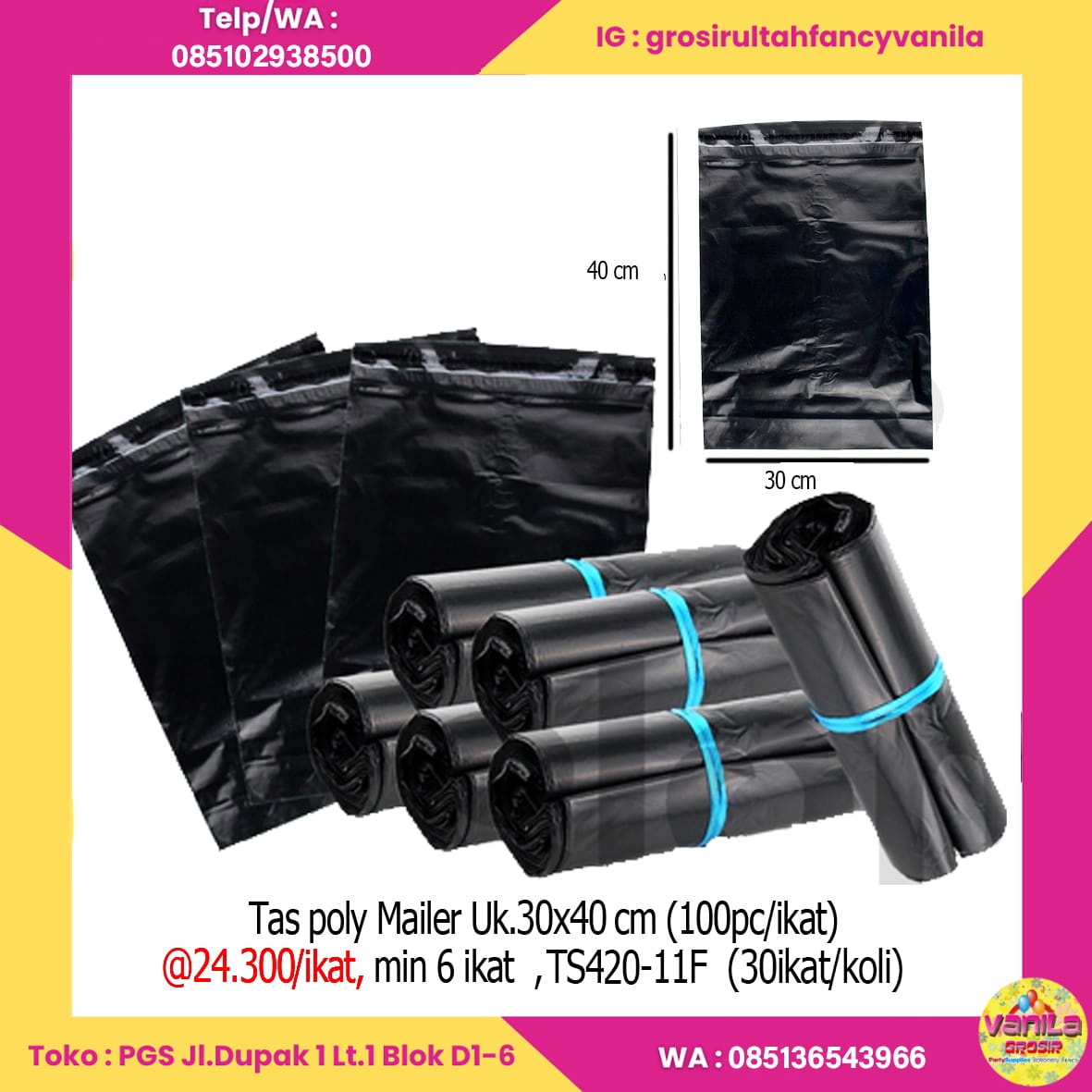 Tas Poly Mailer uk 30x40cm 100pc/ikat