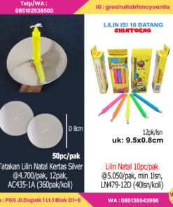 Tatakan Lilin Natal Kertas Silver dan Lilin Natal 10pc