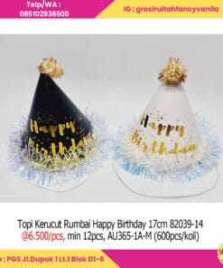 Topi Kerucut Rumbai Happy Birthday 17cm