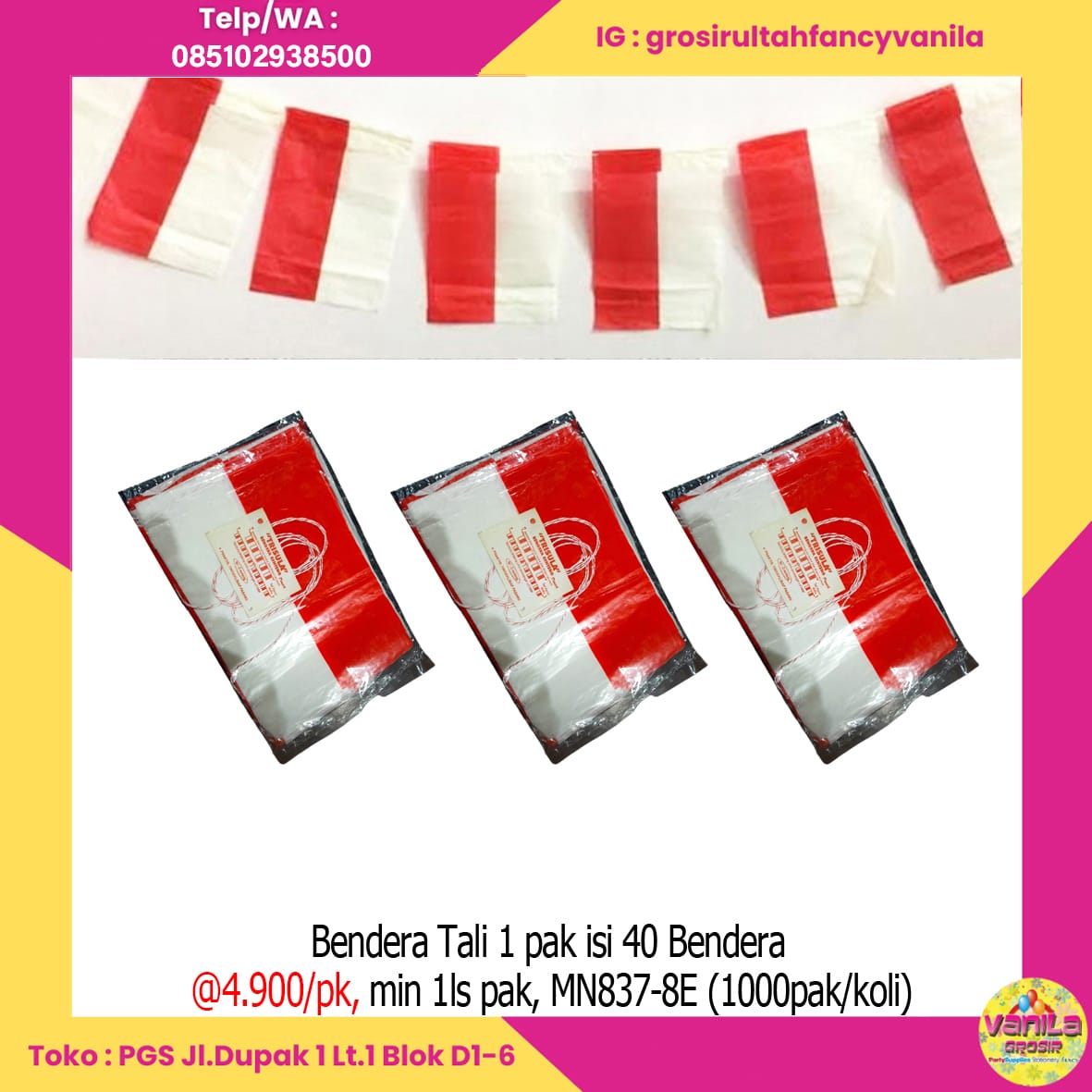 Bendera Plastik Merah Putih + Tali 5m