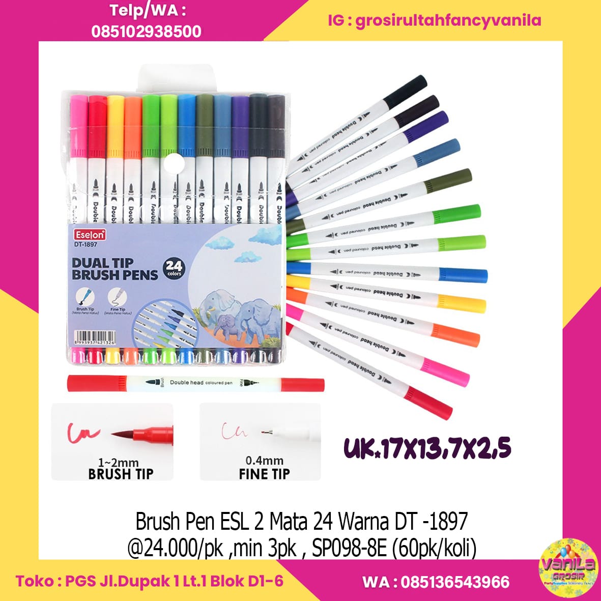 Brush Pen ESL 2 Mata 24 Warna DT -1897
