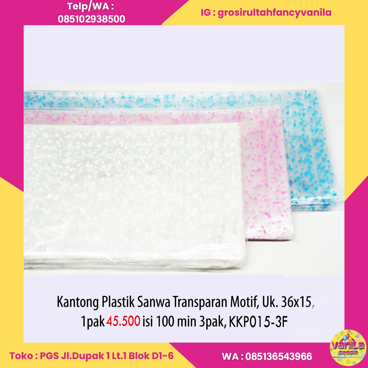 Kantong Plastik Sanwa Transparan Motif, Uk. 36x15