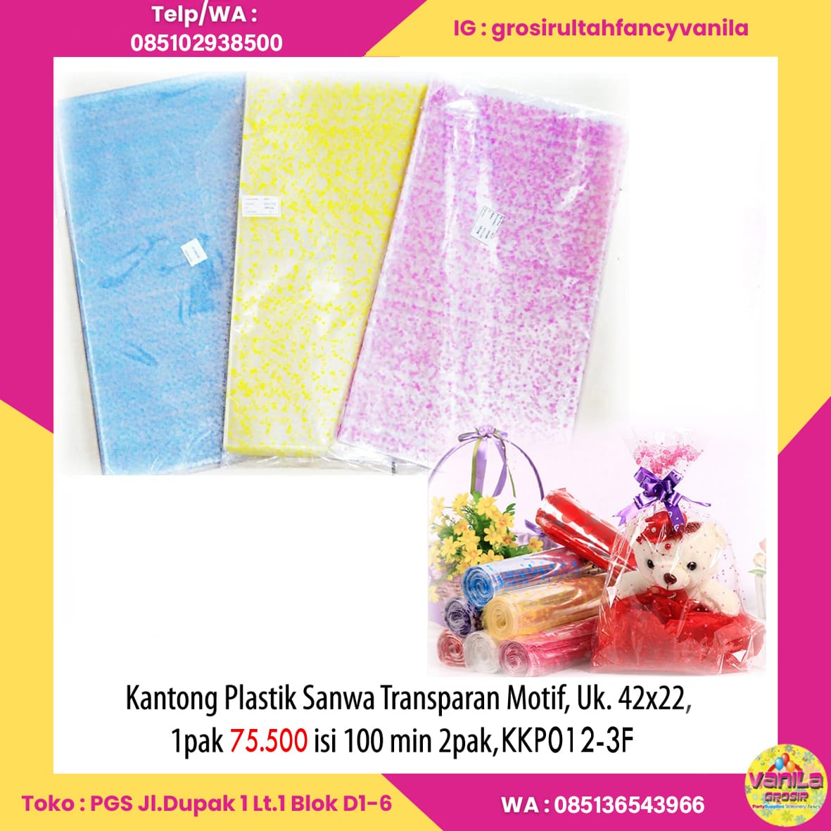 Kantong Plastik Sanwa Transparan Motif, Uk. 42x22