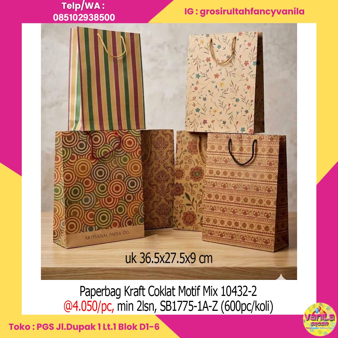 Paperbag Kraft Coklat Motif Mix 10432-2