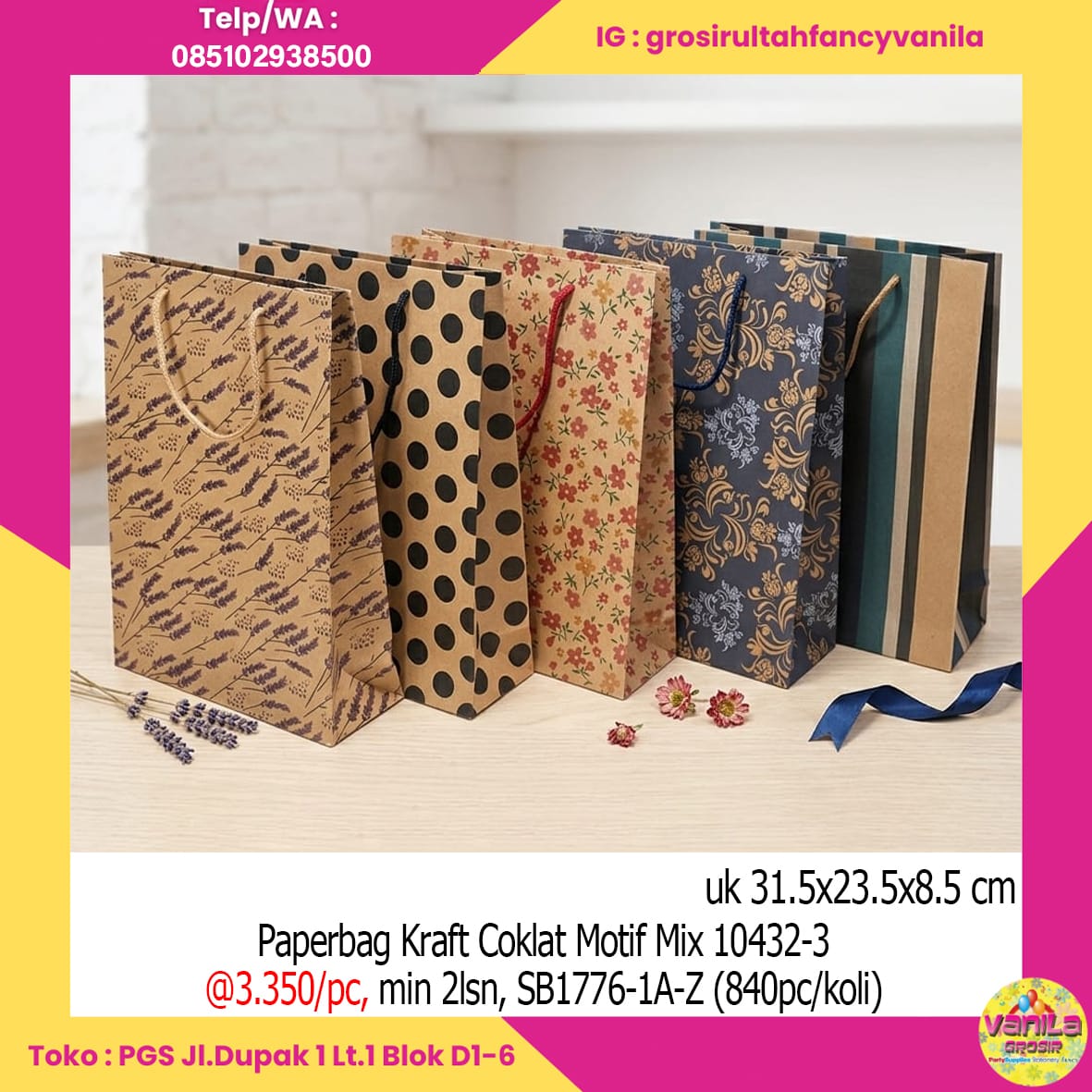 Paperbag Kraft Coklat Motif Mix 10432-3
