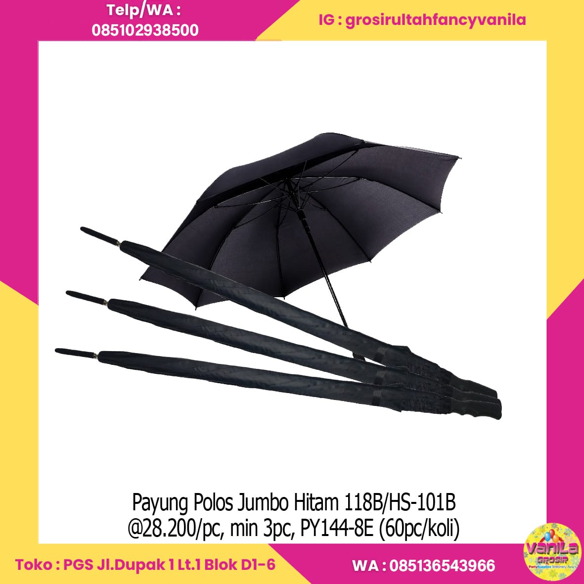 Payung Polos Jumbo Hitam 118B HS-101B