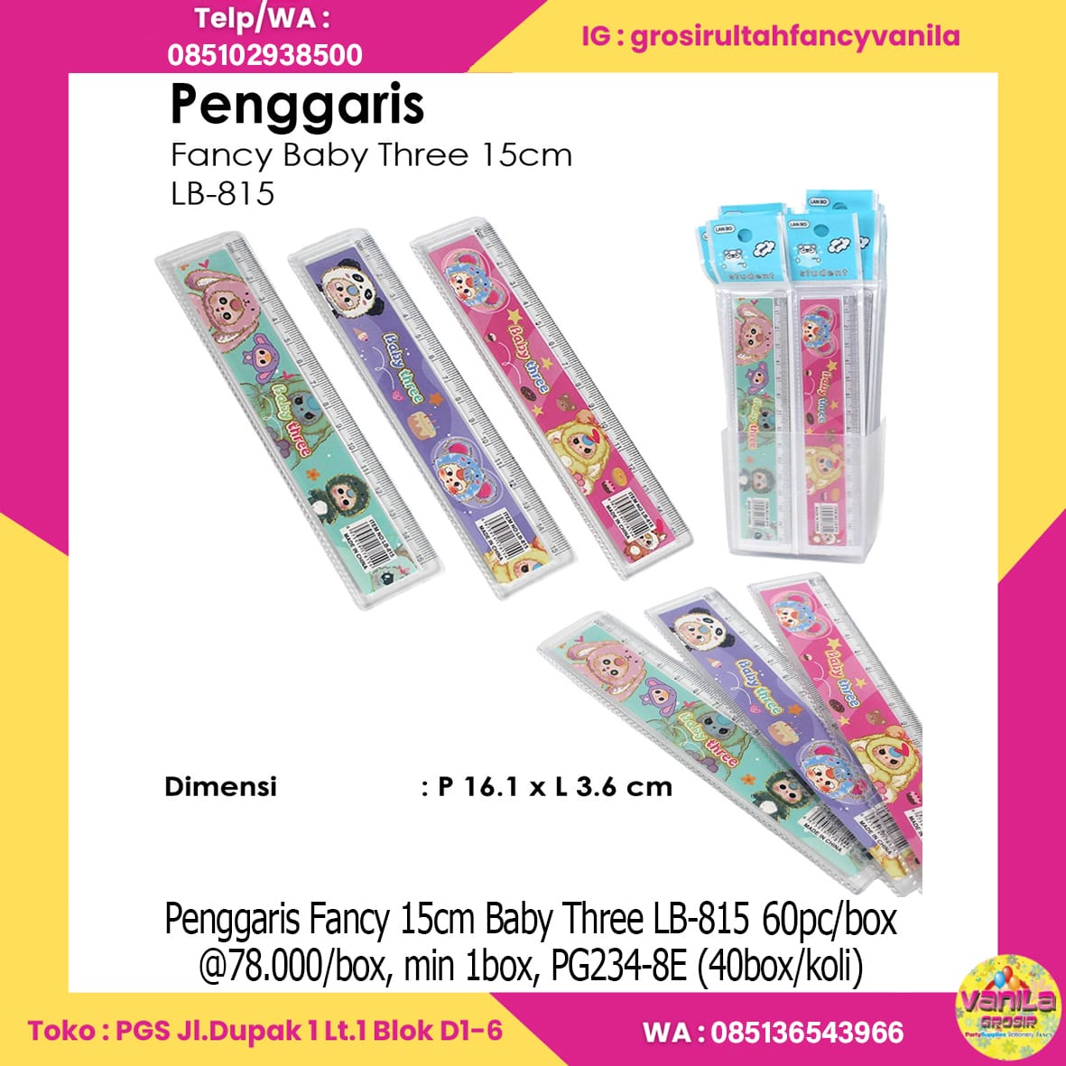 Penggaris Fancy 15cm Baby Three LB-815 60set