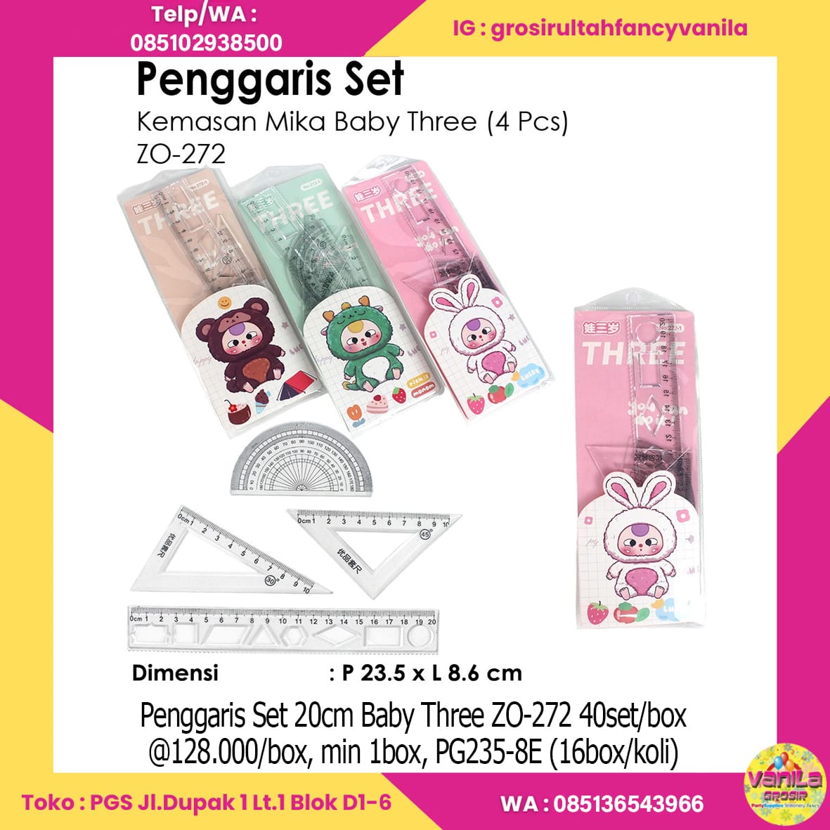 Penggaris Set 20cm Baby Three ZO-272 40set