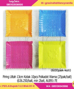 Piring Ultah 13cm Kotak 10pcs Polkadot Warna