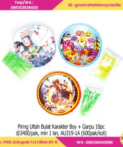 Piring Ultah Bulat Karakter boy + Garpu 10pc