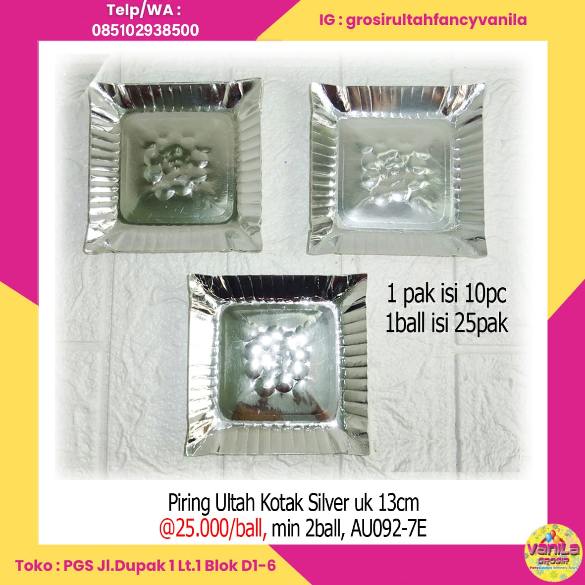 Piring Ultah Kotak Silver
